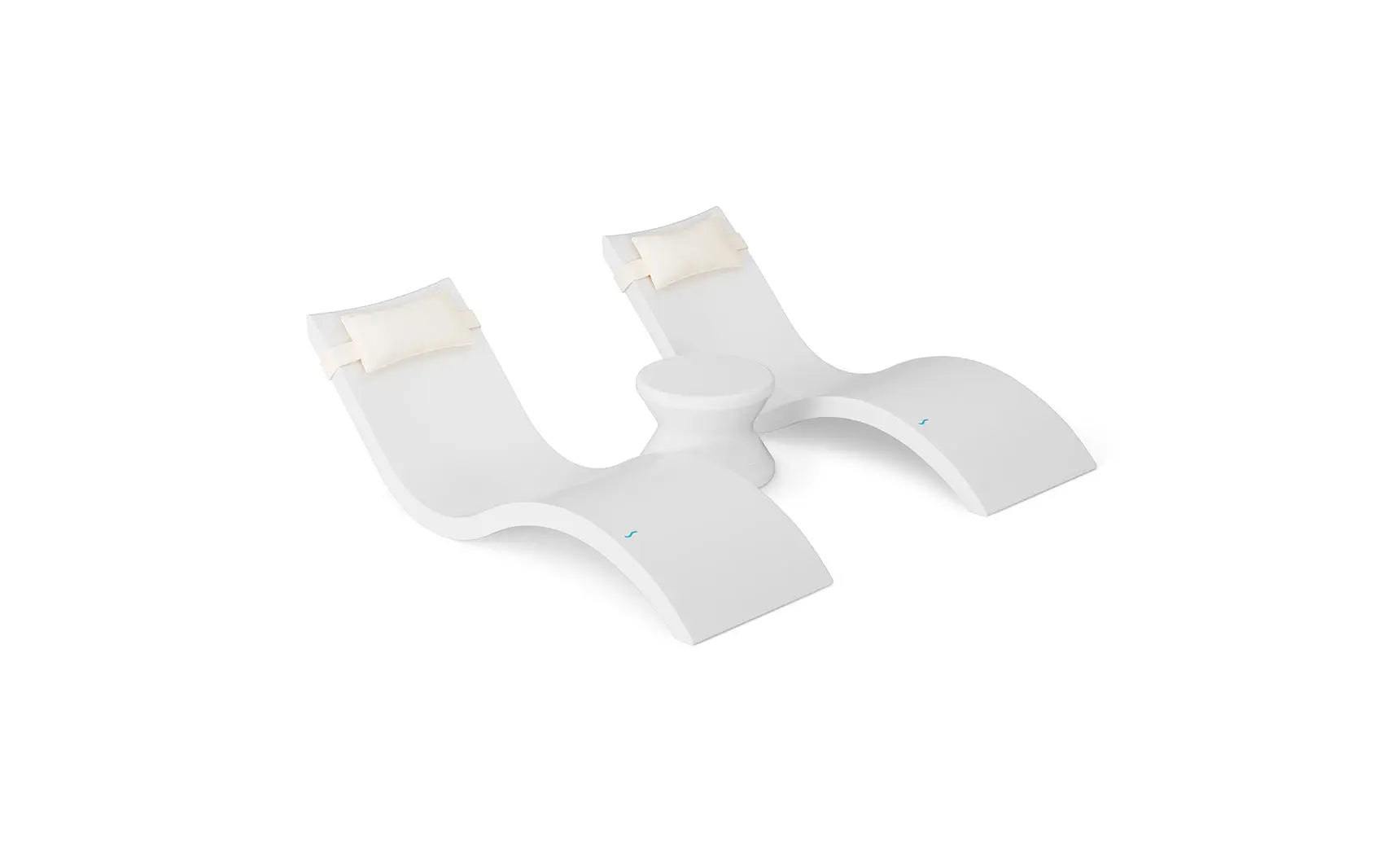Signature chaise headrest pillow paired with a side table for in-pool use.