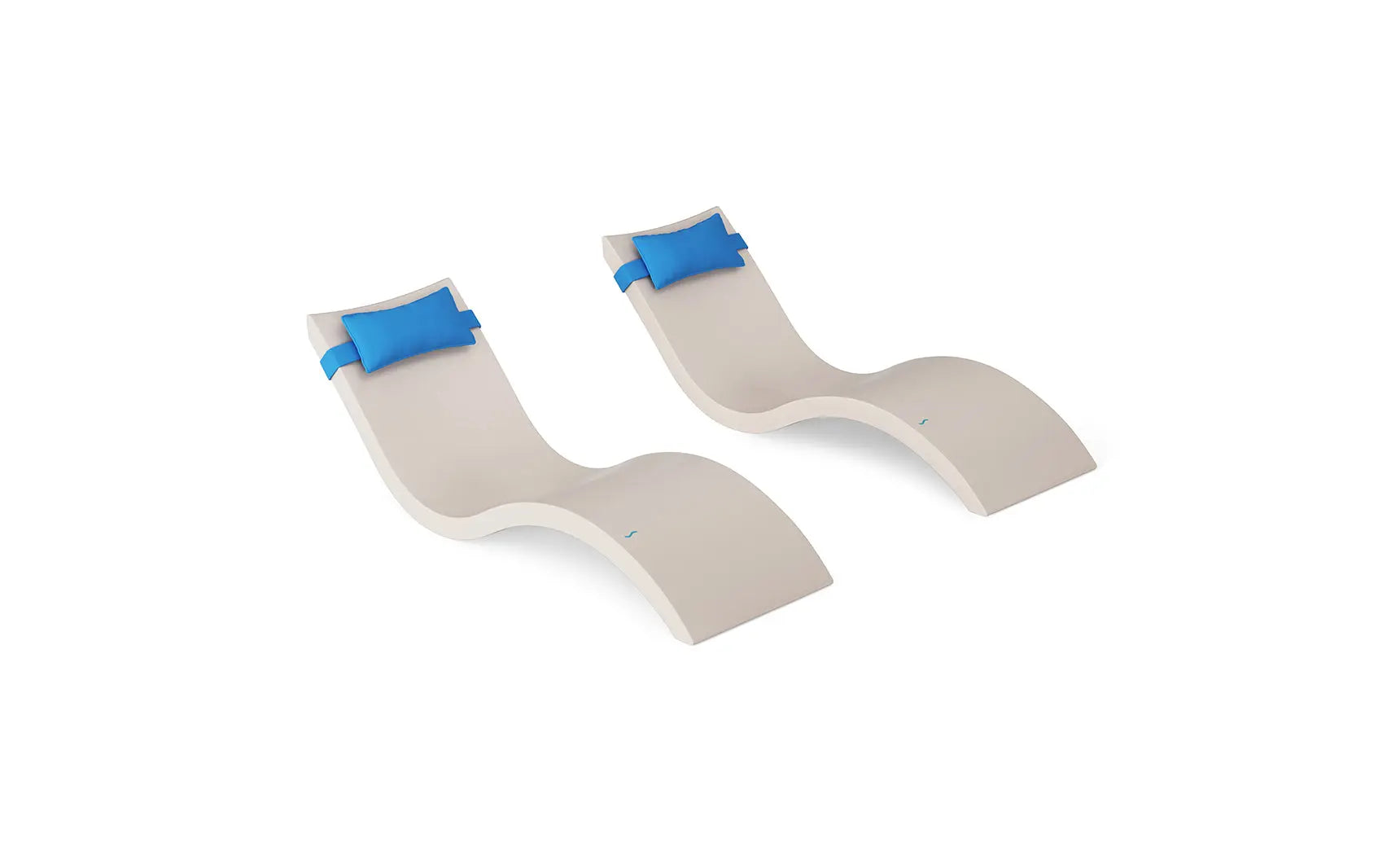 Signature chaise lounge with integrated headrest pillow for in-pool use, featuring vibrant blue fabric and sleek design.