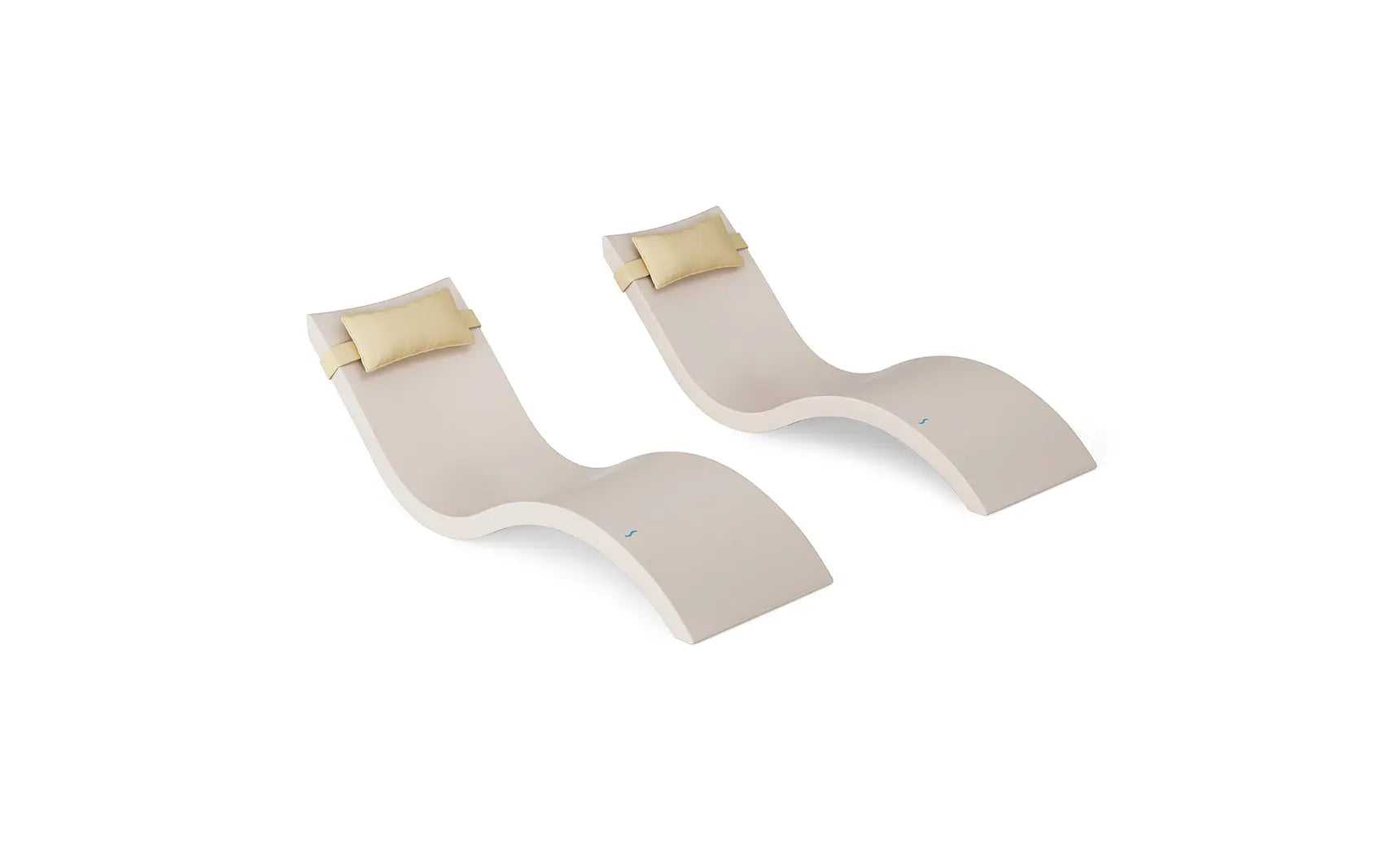 Signature chaise lounge with integrated headrest pillow designed for pool use, featuring vibrant colors and durable materials.