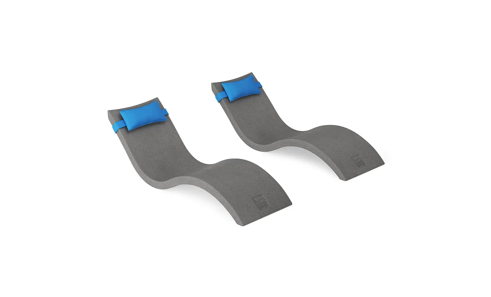 Signature pool chaise lounge with matching headrest pillow in vibrant blue fabric