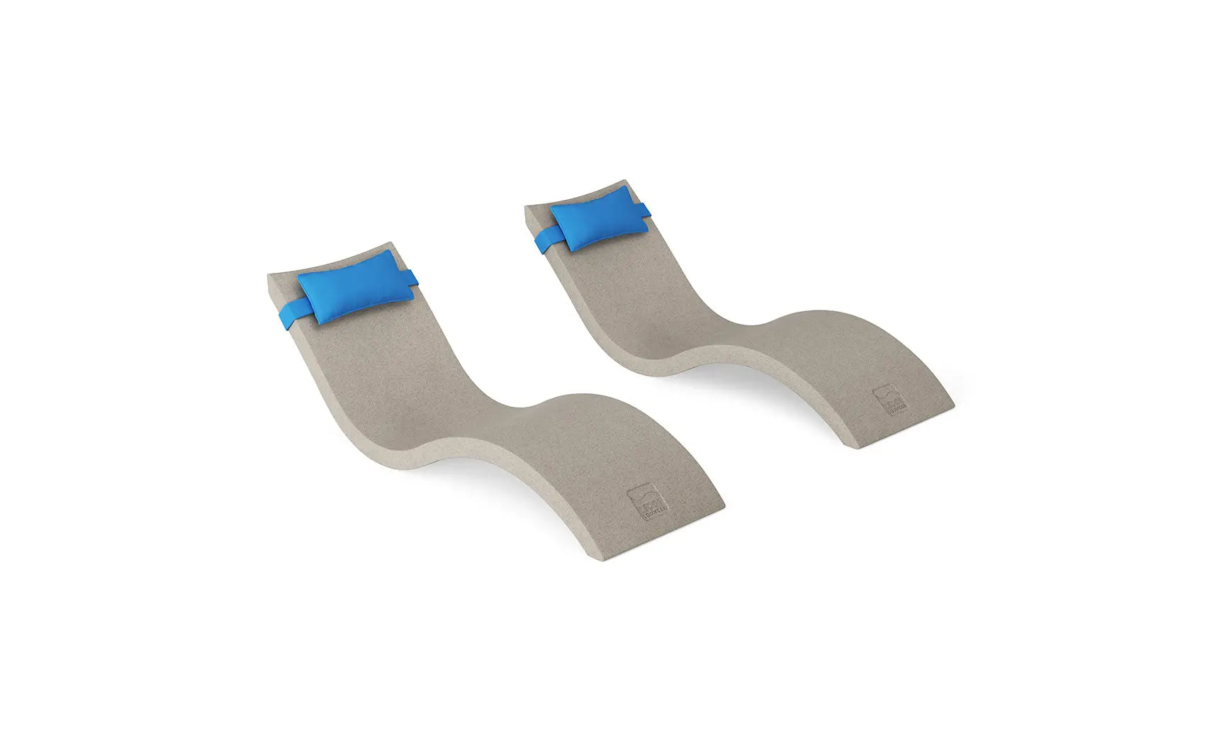 Signature pool chaise lounge with matching headrest pillow in vibrant blue fabric