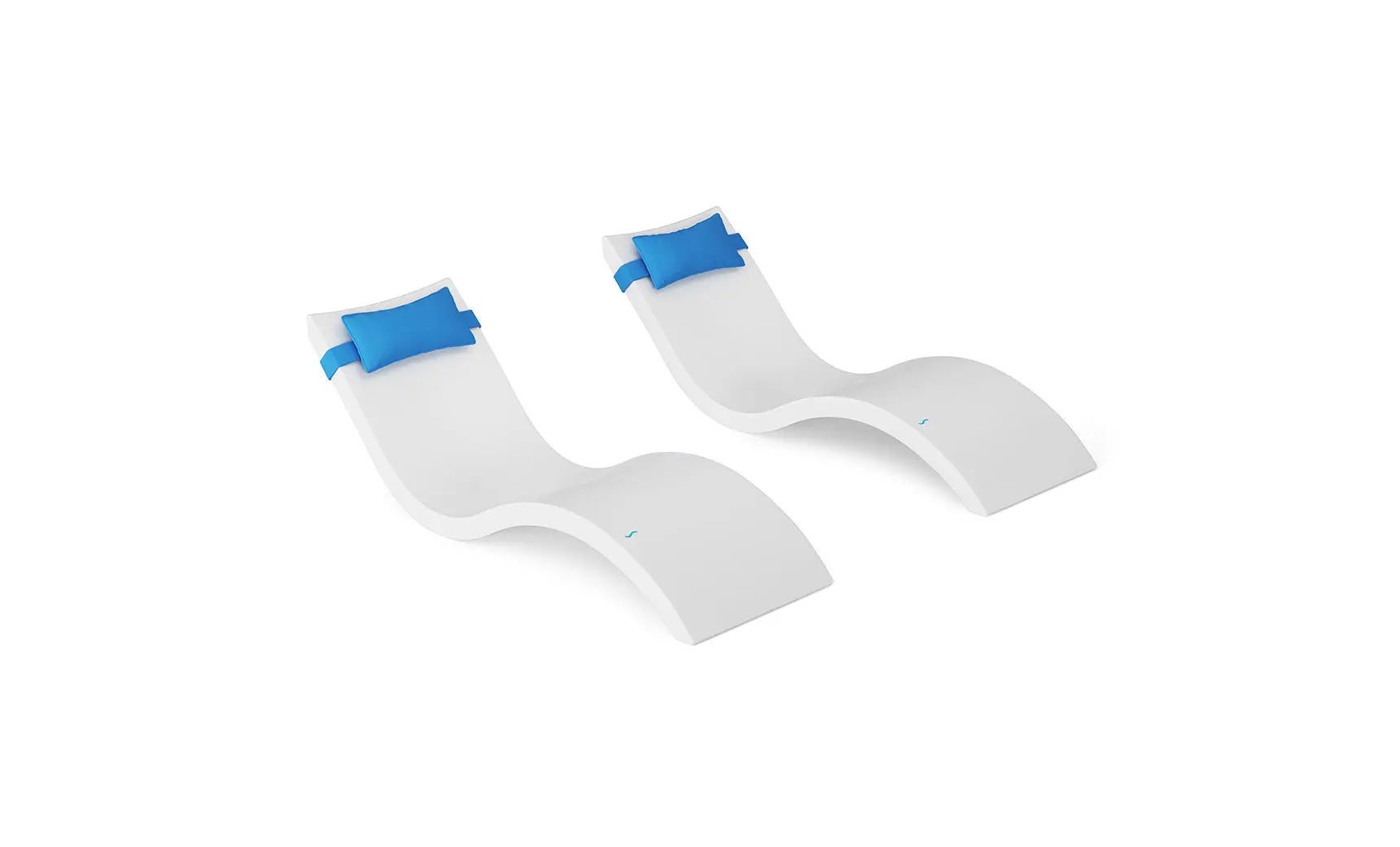 Signature pool chaise lounge with matching headrest pillow in vibrant blue fabric