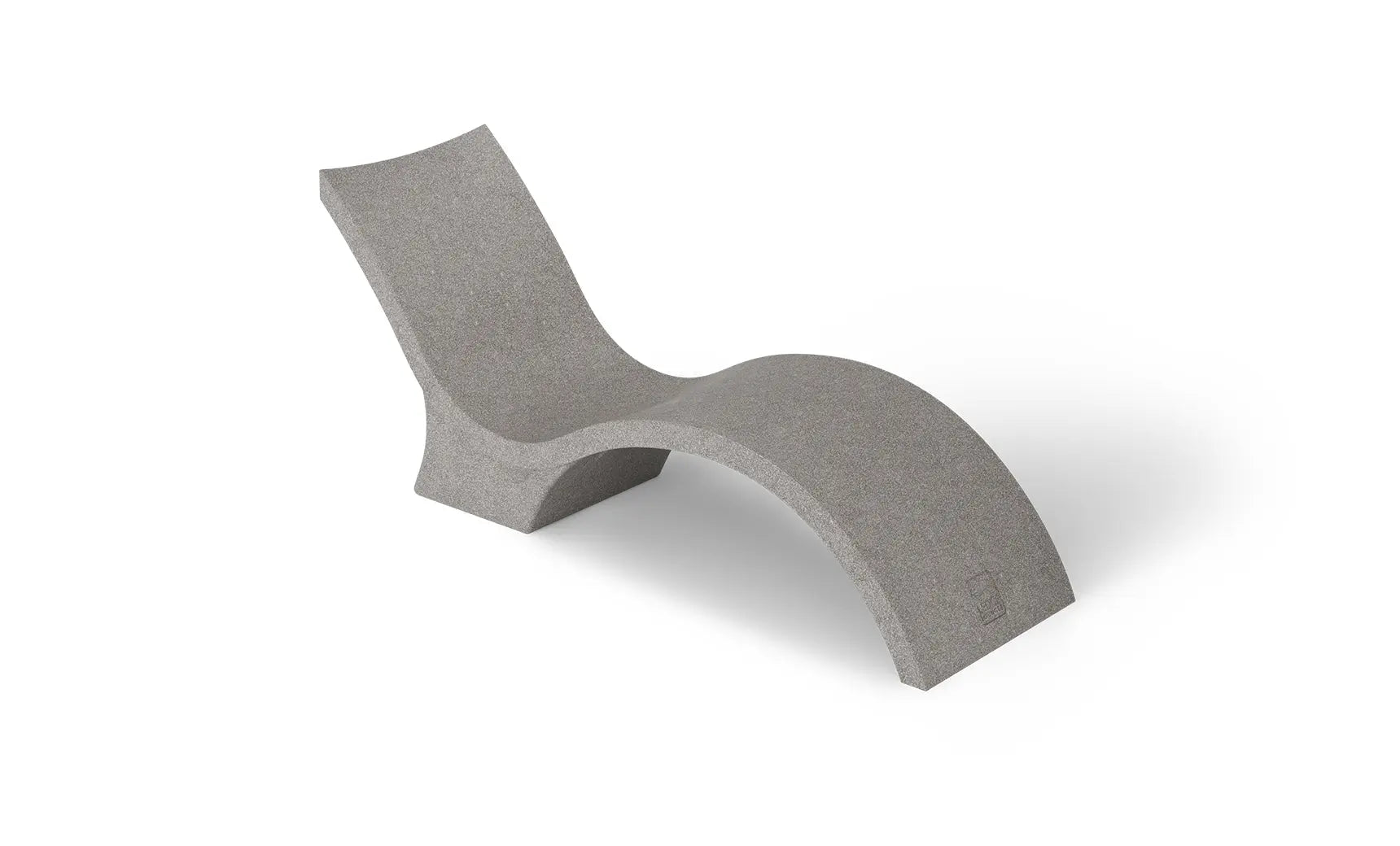 Signature Chaise deep reclining lounge chair in dark fabric with wooden frame and footrest.