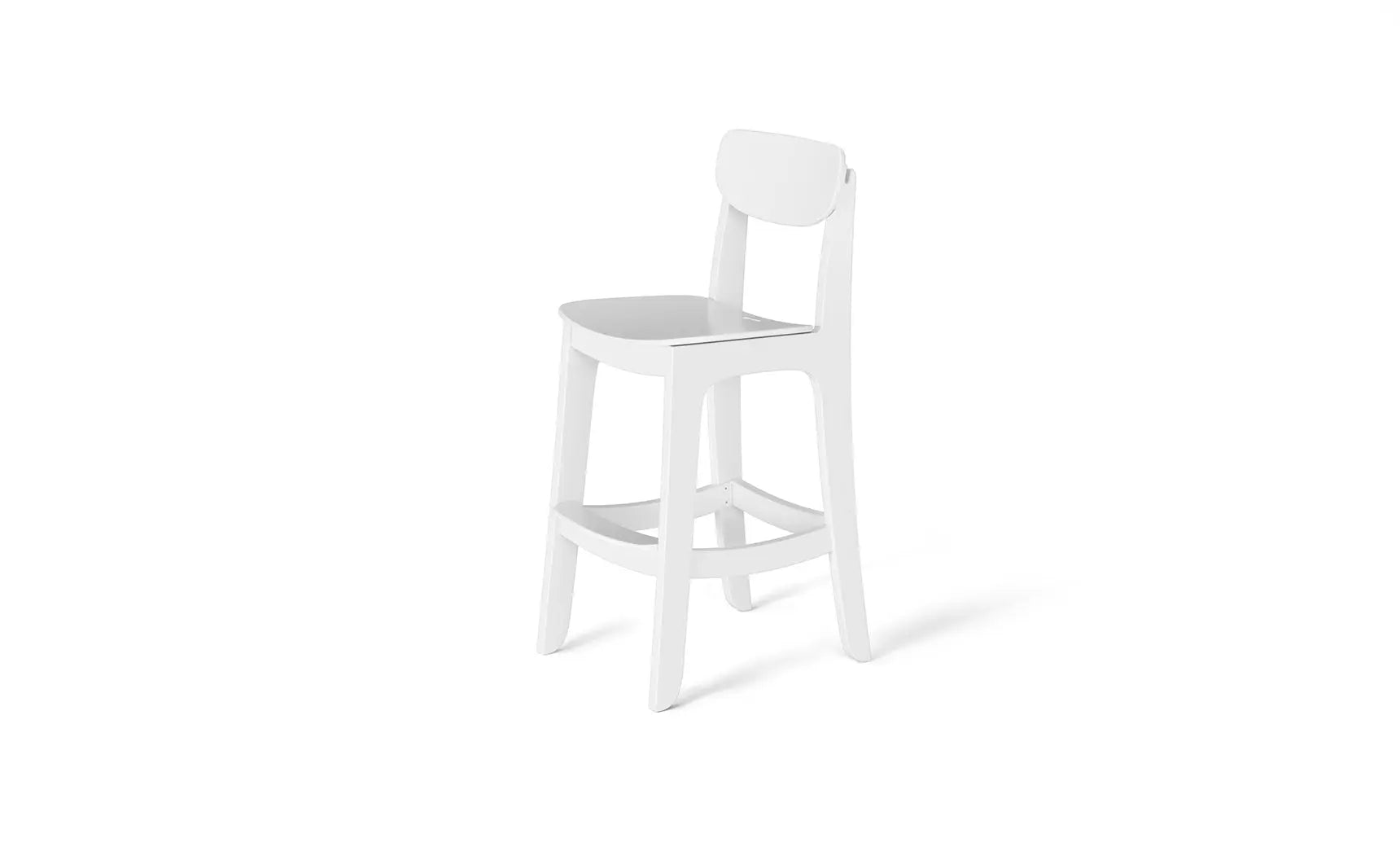 Haven high-top chair in modern design with wooden legs and upholstered seat and backrest.