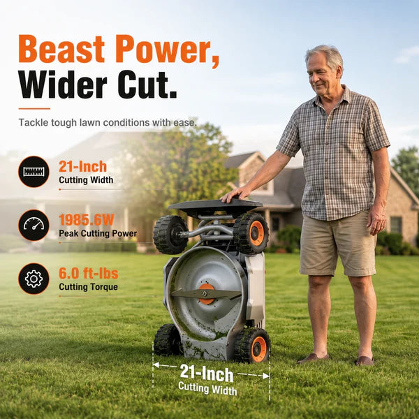 Mowrator S1 Remote-Control Lawn Mower – 21", 4WD, 85% Slope (40°), Wide Wheels