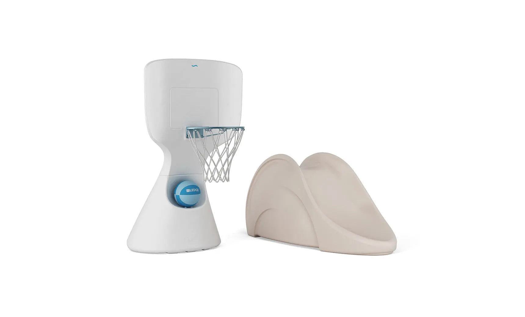 Hoopstr and Signature slide in-pool games set featuring a basketball hoop and two inflatable rings for pool play.