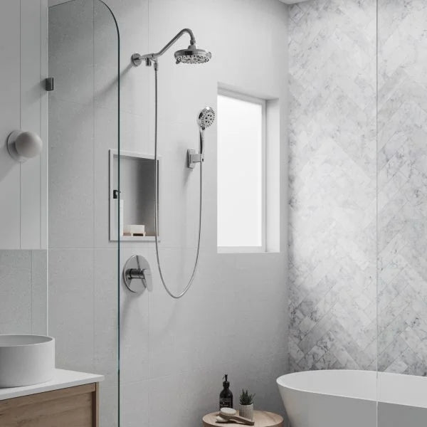 PULSE ShowerSpas Oasis Shower System — 5-Function Rain Showerhead + 6-Function Handshower with Trickle, Drill-Less Install