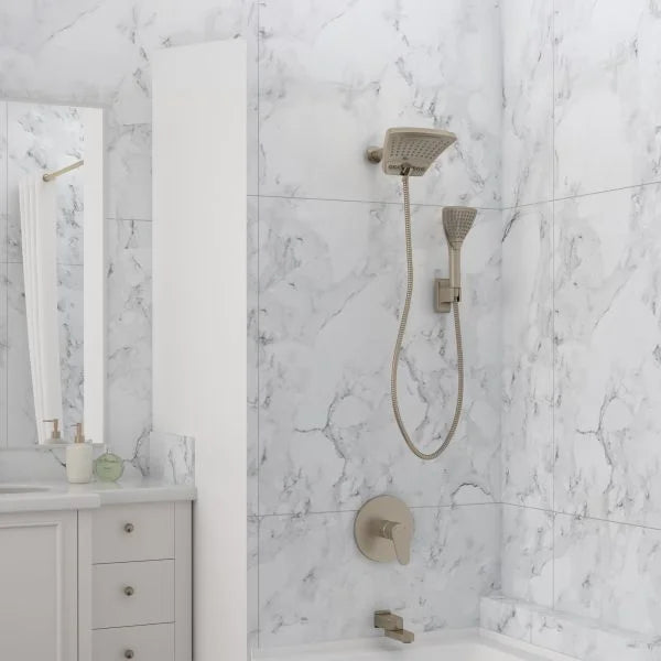PULSE ShowerSpas PowerShot Shower System — 3-Function Curved Showerhead + 3-Function Handshower, Drill-Less Install