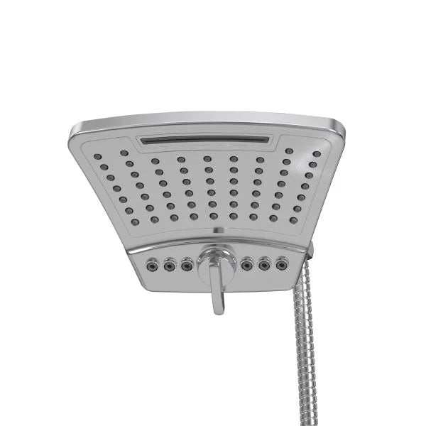 PULSE ShowerSpas PowerShot Shower System — 3-Function Curved Showerhead + 3-Function Handshower, Drill-Less Install