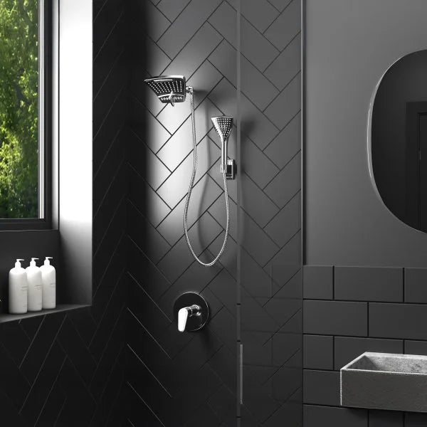 PULSE ShowerSpas PowerShot Shower System — 3-Function Curved Showerhead + 3-Function Handshower, Drill-Less Install