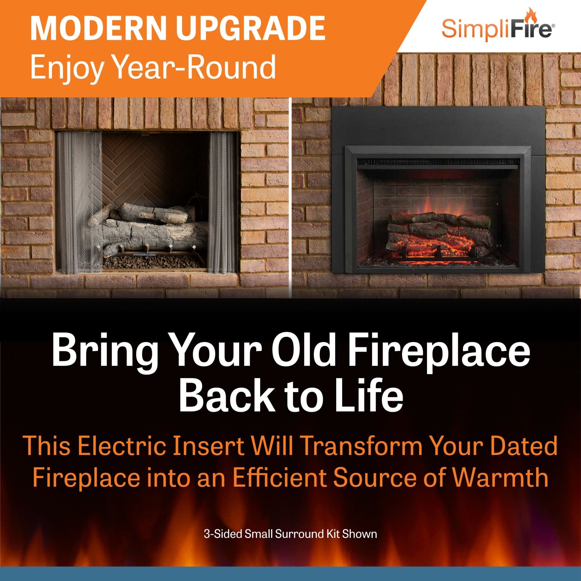 SimpliFire 32-In Built-In Electric Fireplace Insert with Small Surround Trim