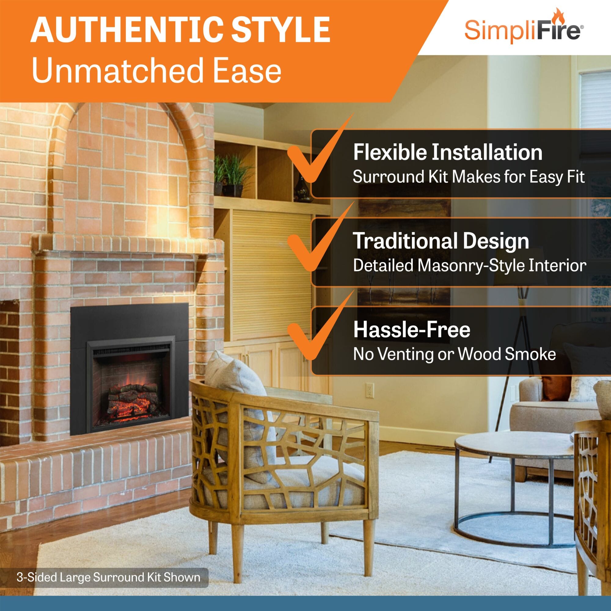 SimpliFire 32-In Built-In Electric Fireplace Insert with Small Surround Trim