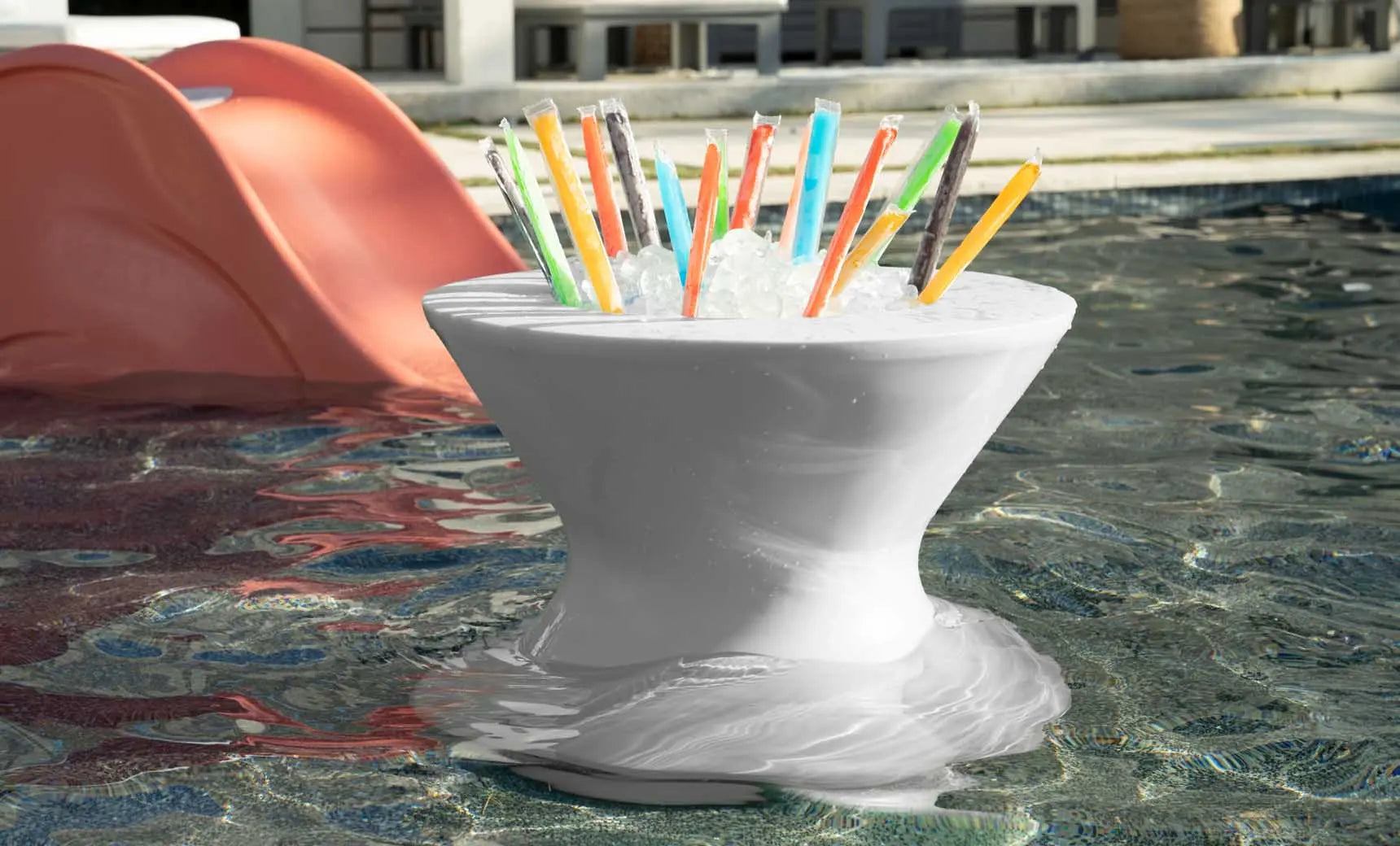 Signature Tall Ice Bin Side Table with a sleek ice storage bin on one side and a smooth surface on the other.