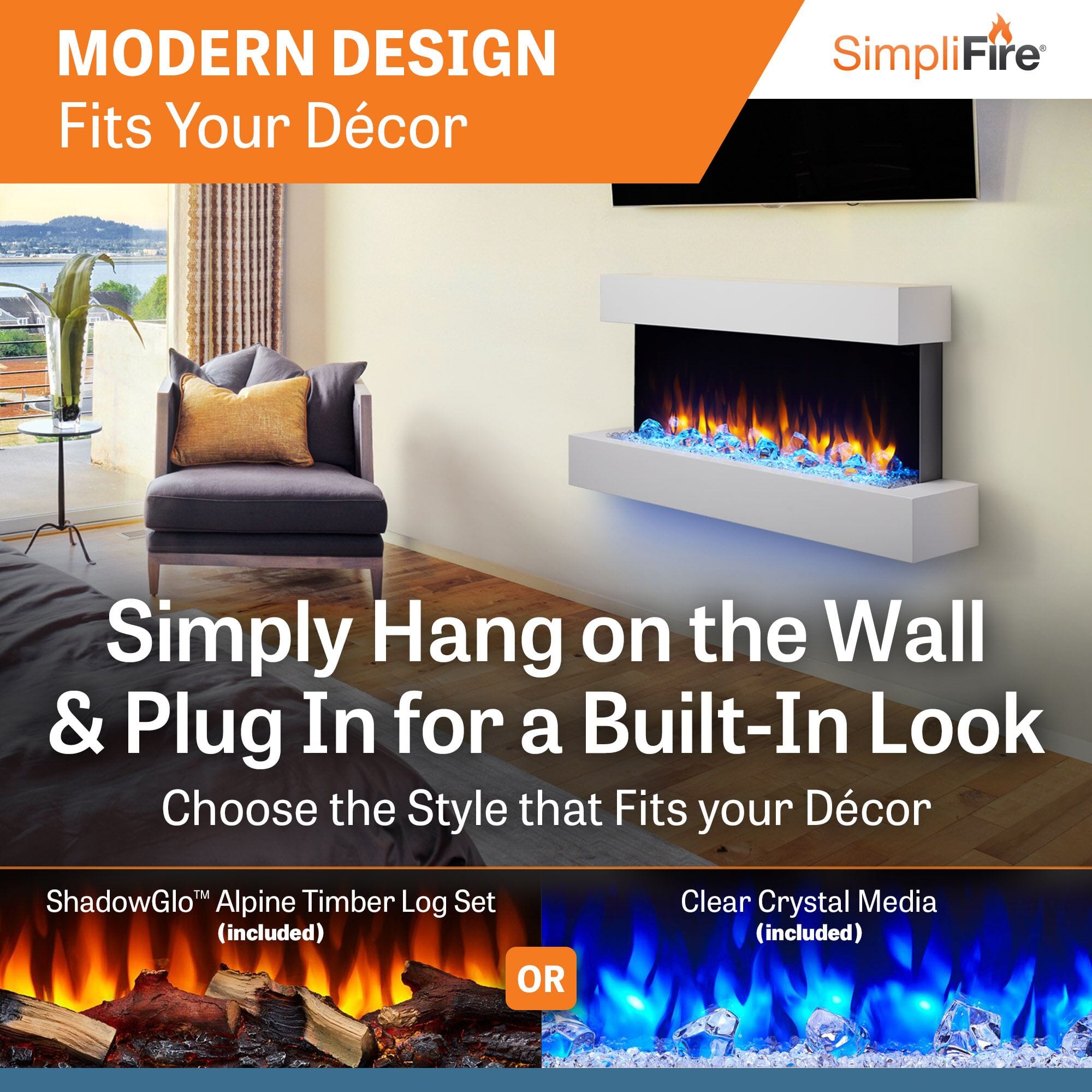 SimpliFire Format Floating Mantel Wall Mount Electric Fireplace