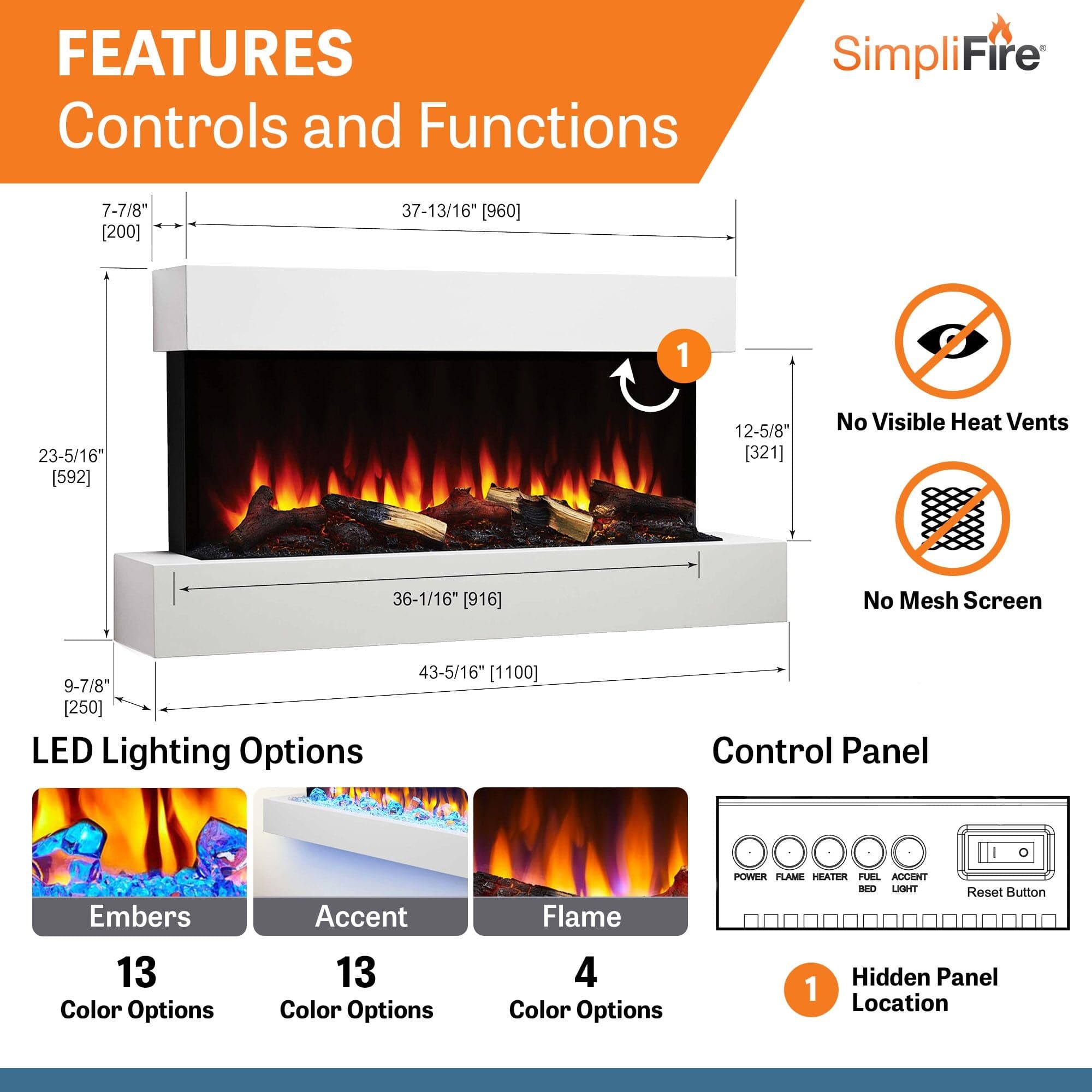 SimpliFire Format Floating Mantel Wall Mount Electric Fireplace