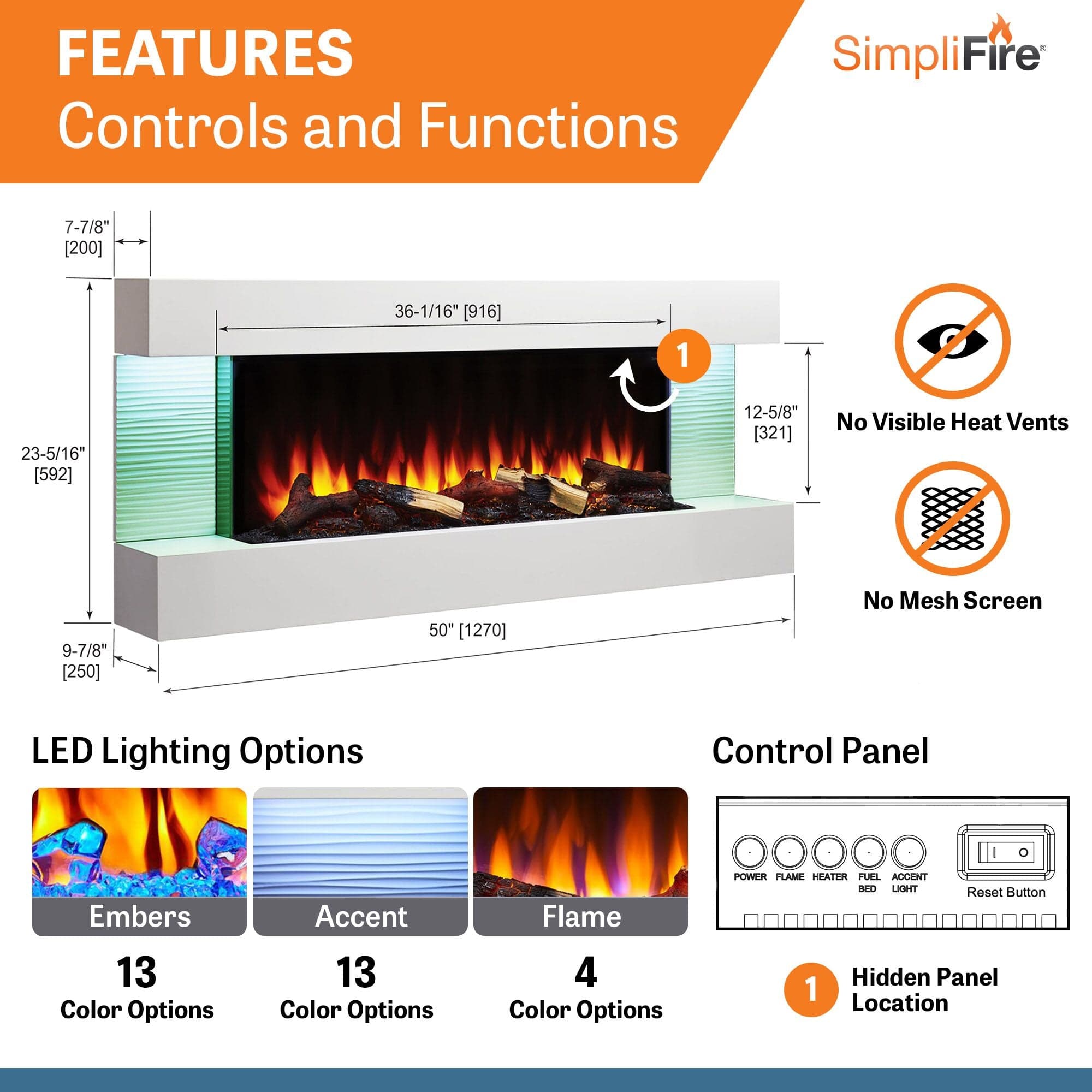 SimpliFire Format Floating Mantel Wall Mount Electric Fireplace