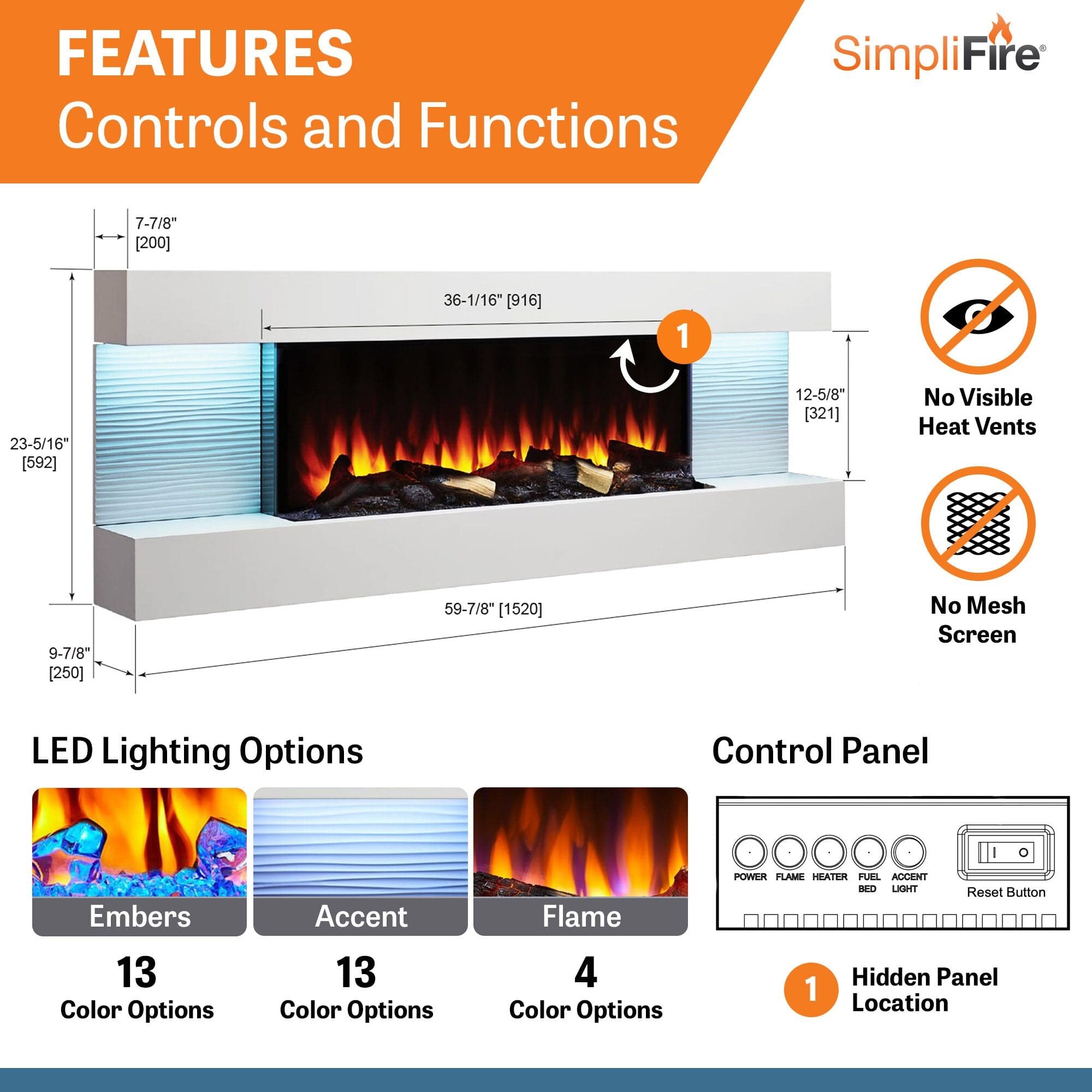 SimpliFire Format Floating Mantel Wall Mount Electric Fireplace