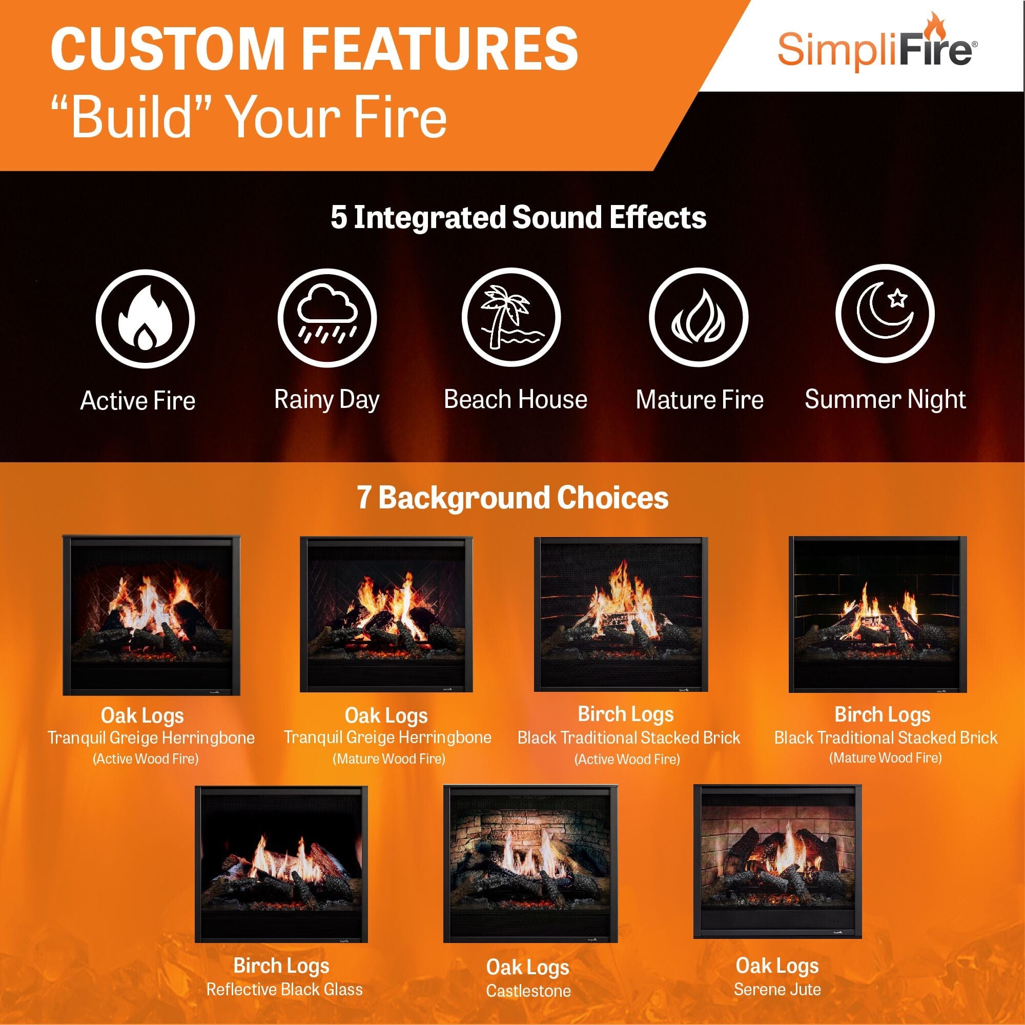 SimpliFire Inception 36-in Electric Fireplace with Chateau Forge Decorative Front