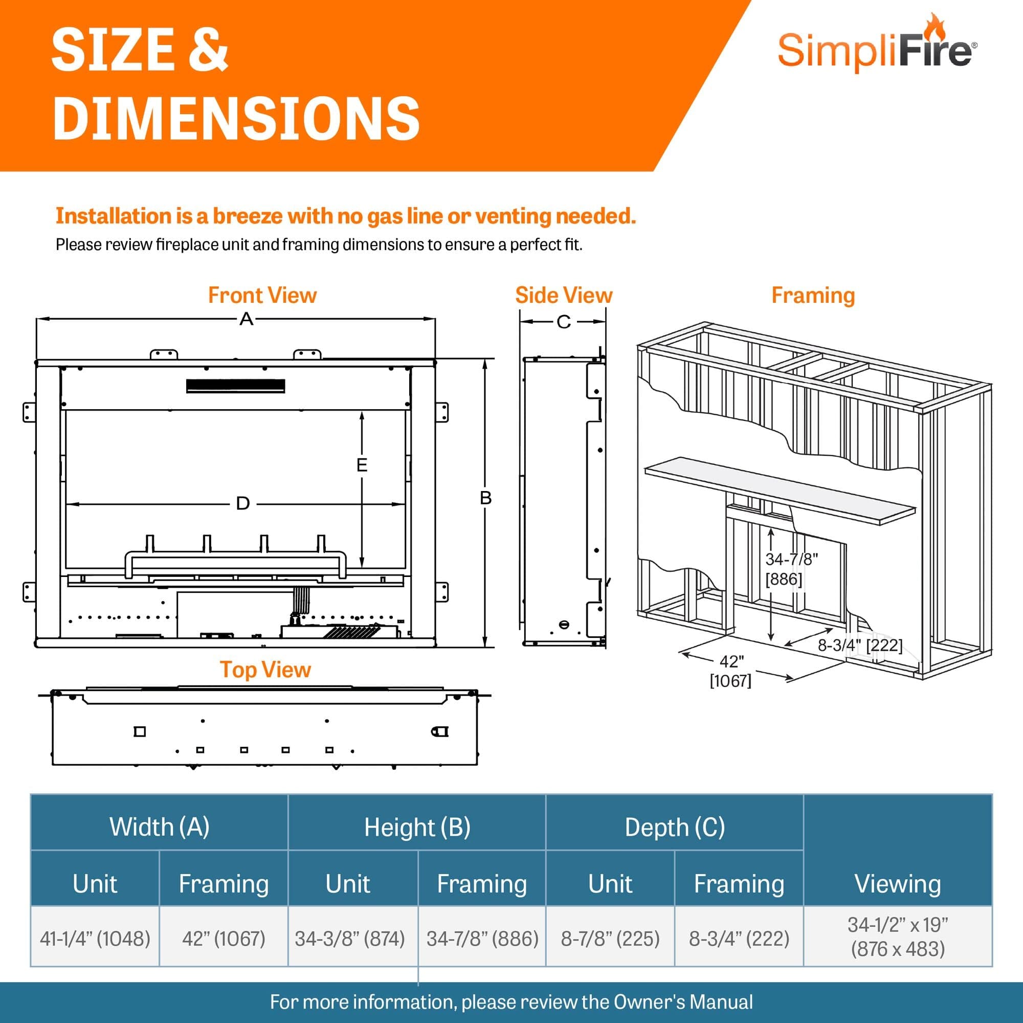 SimpliFire Inception 36-in Electric Fireplace with Chateau Forge Decorative Front
