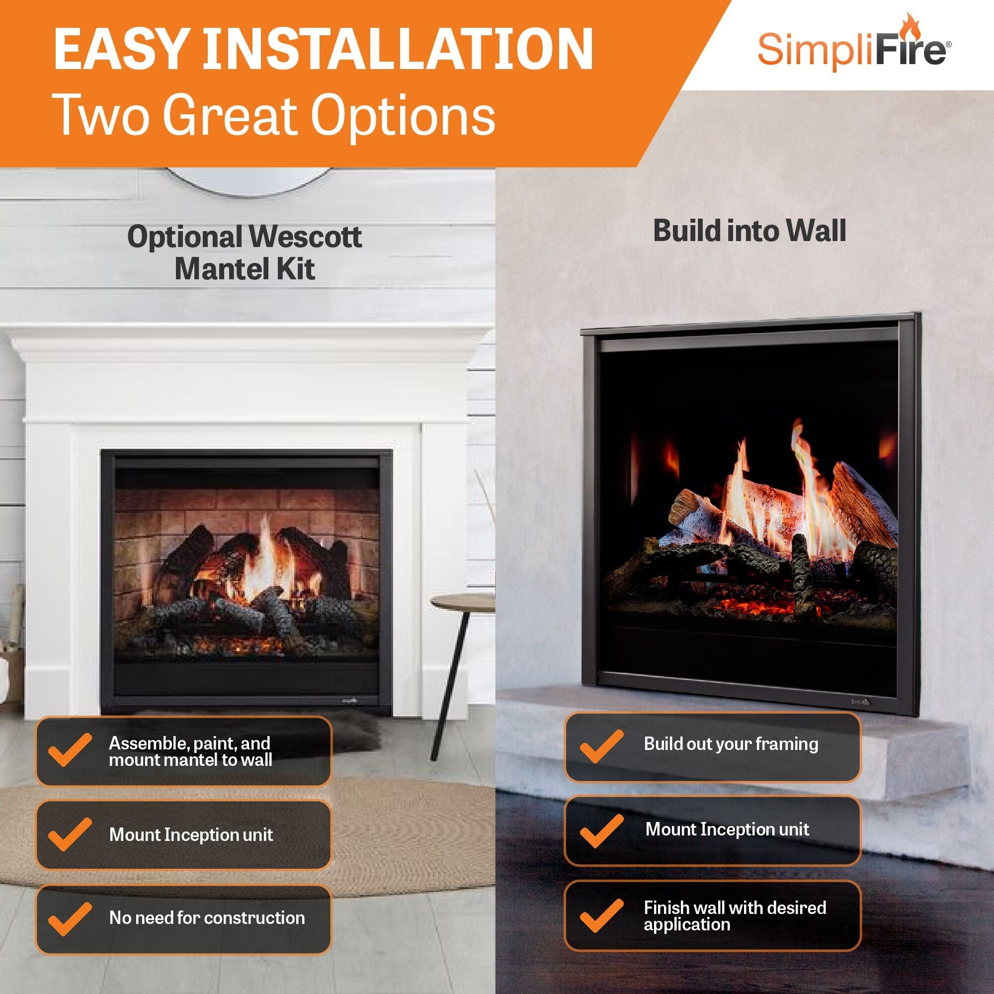 SimpliFire Inception 36-in Electric Fireplace with Chateau Forge Decorative Front