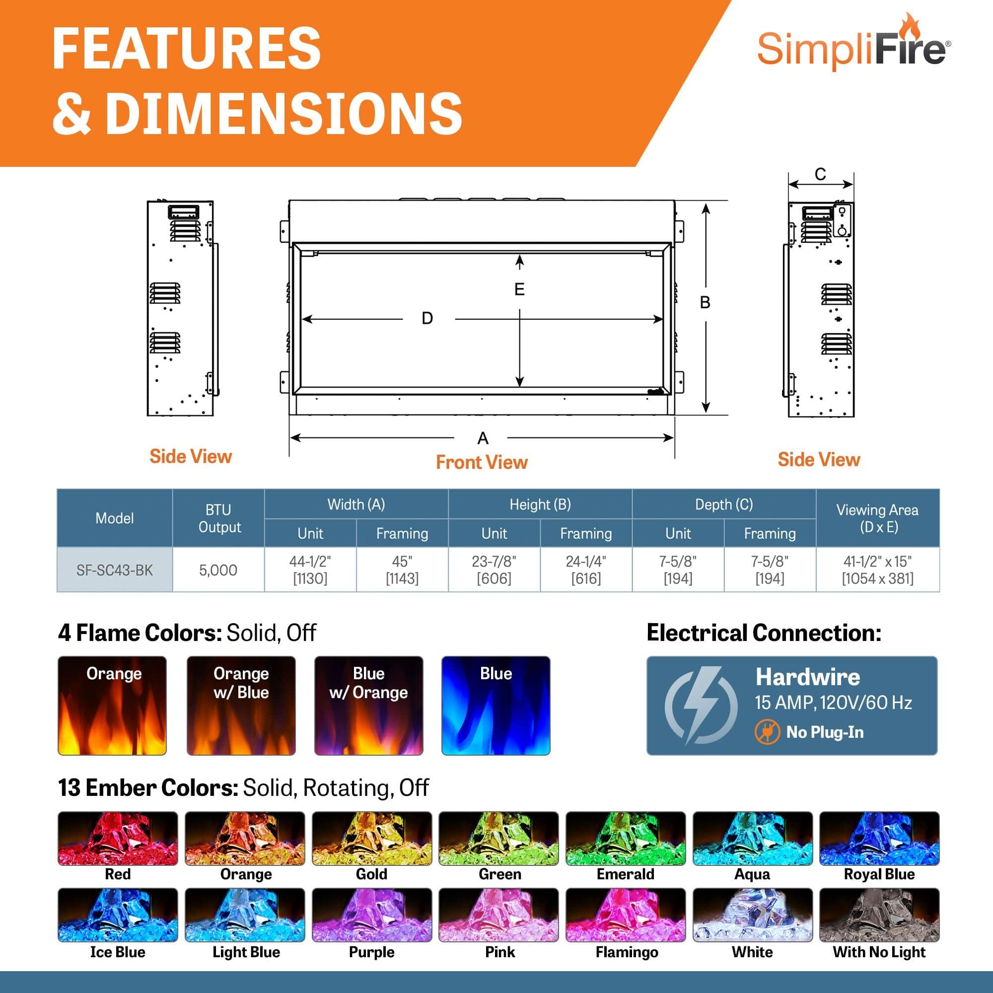 SimpliFire 43-in Scion Linear Built-In Electric Fireplace