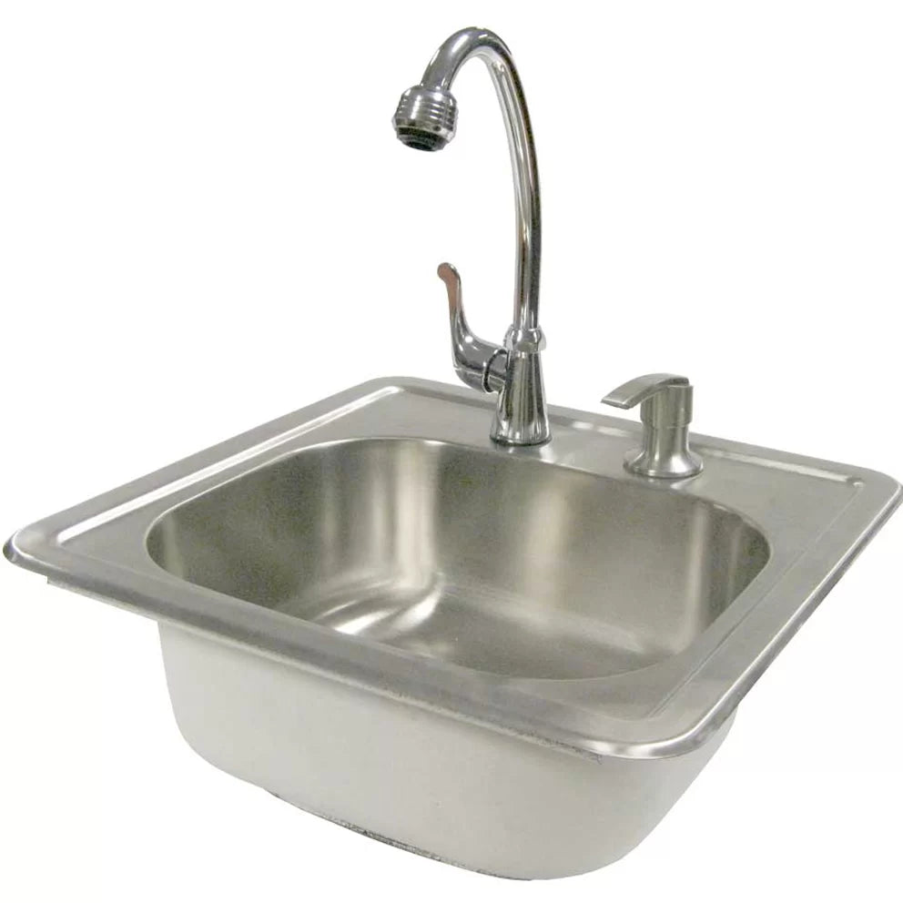 Cal Flame stainless steel kitchen sink set with faucet and soap dispenser installed