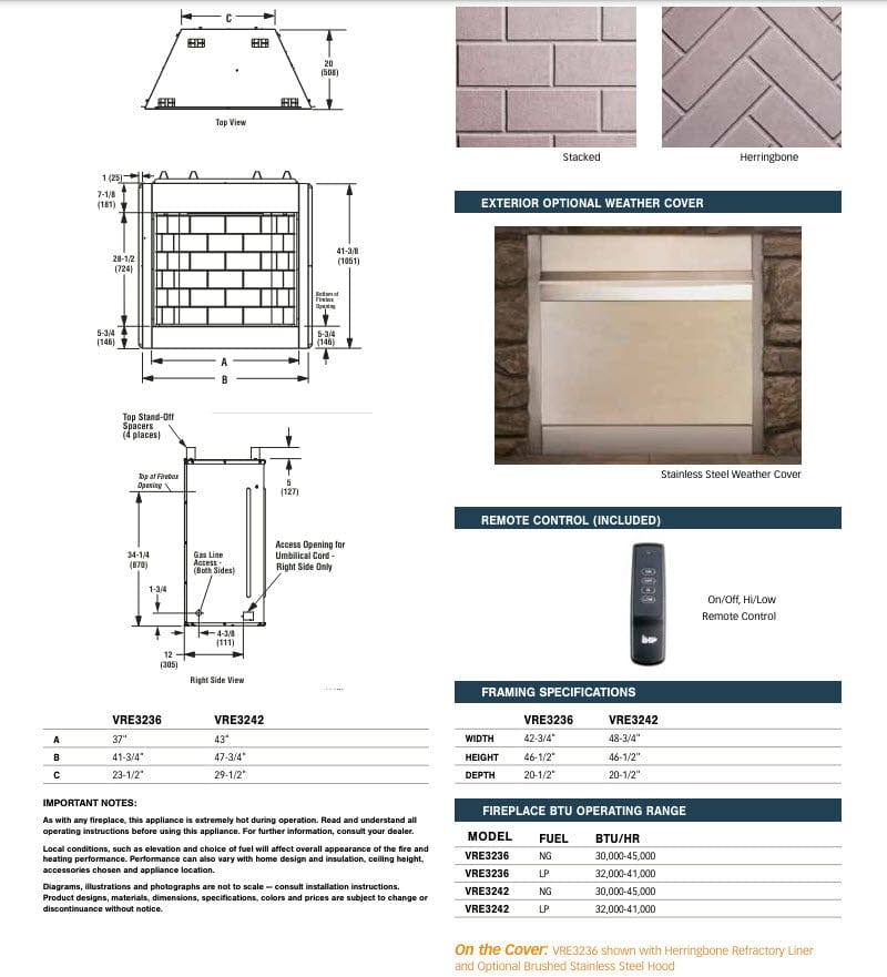 Superior 42-Inch VRE3242 Outdoor Vent-Free Gas Fireplace with White Refractory Panel and Log Set