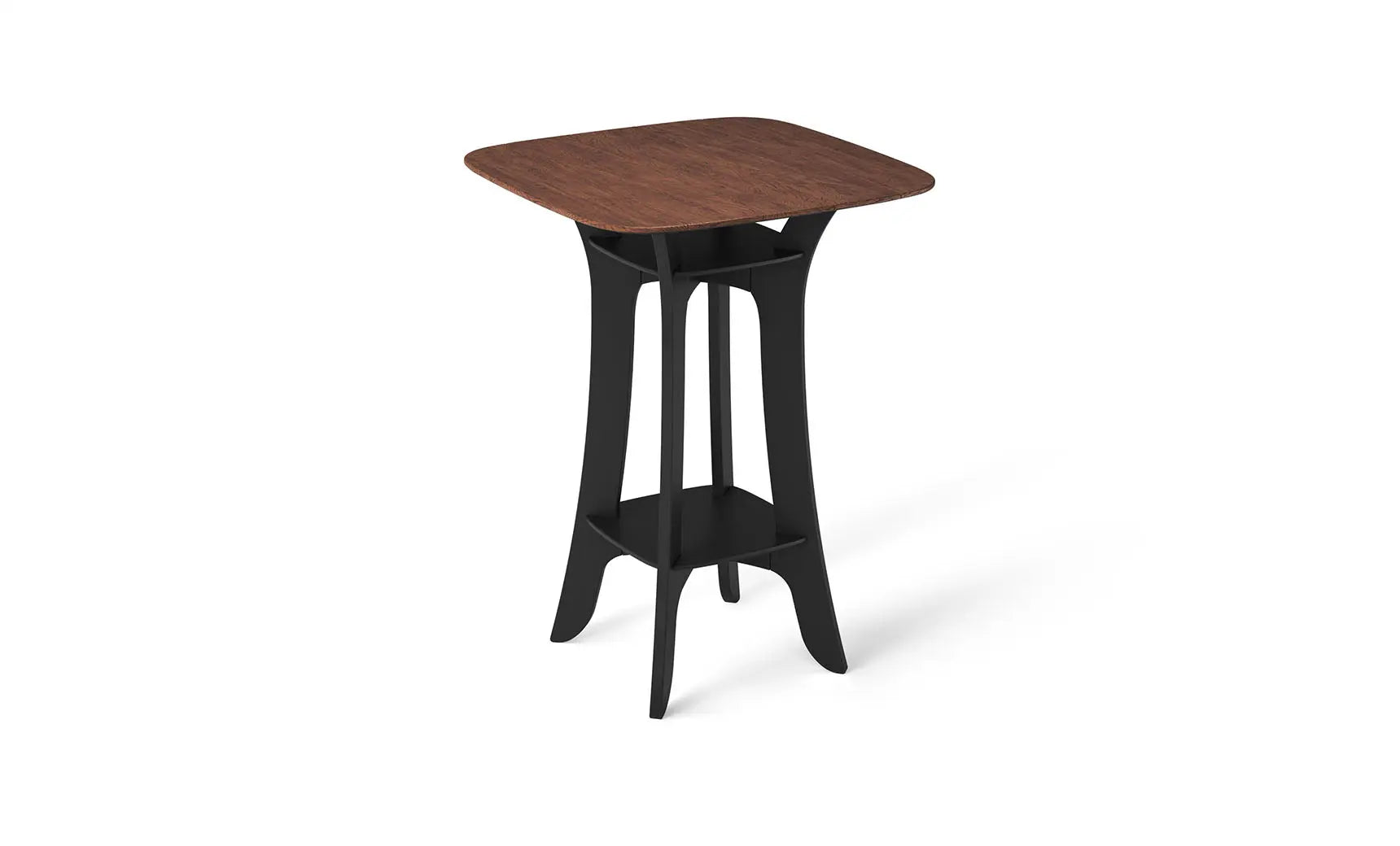 Haven high-top table with a sleek metal frame and dark wood top