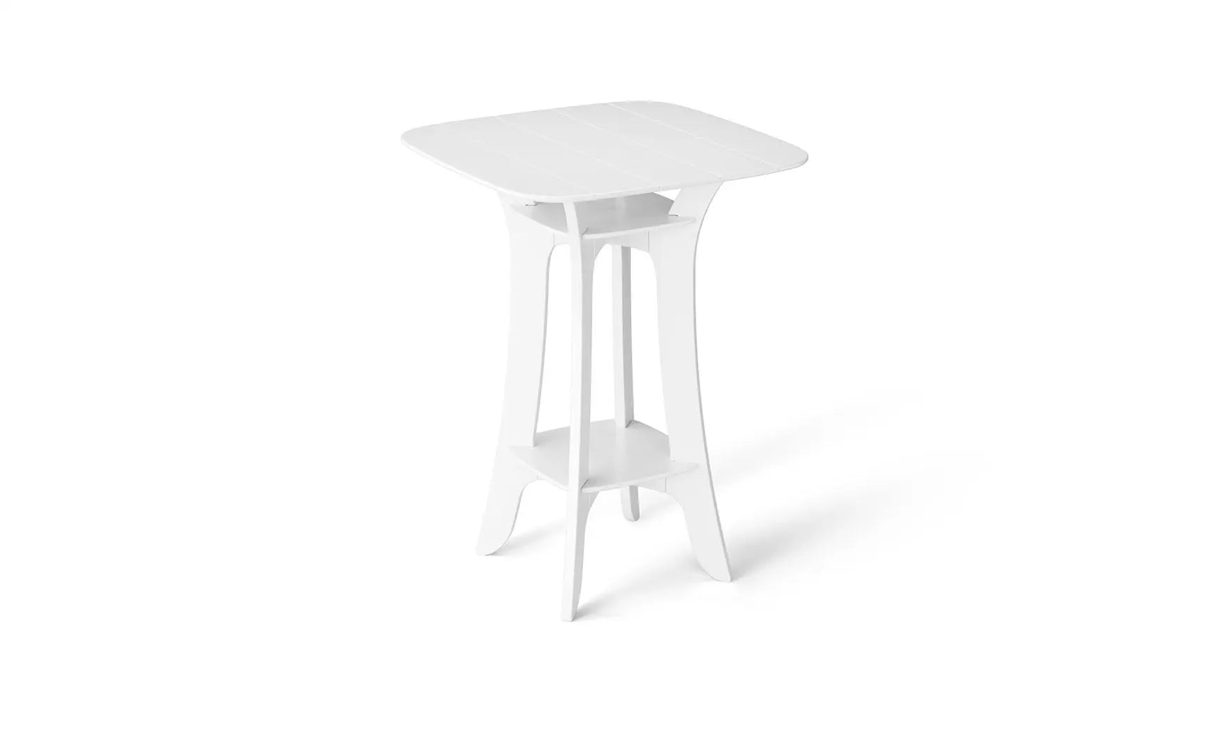 Haven high-top table with a sleek metal frame and dark wood top
