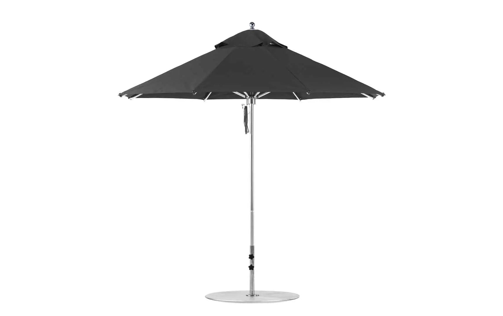 9-foot octagonal Premier Umbrella with a black canopy and wooden frame.