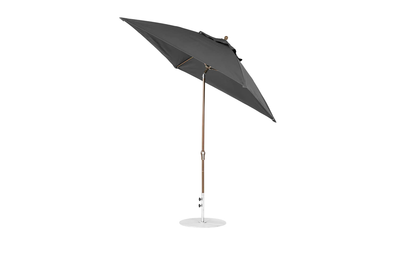 7.5-foot octagonal crank auto tilt essential fiberglass umbrella in white with wooden ribs and black base