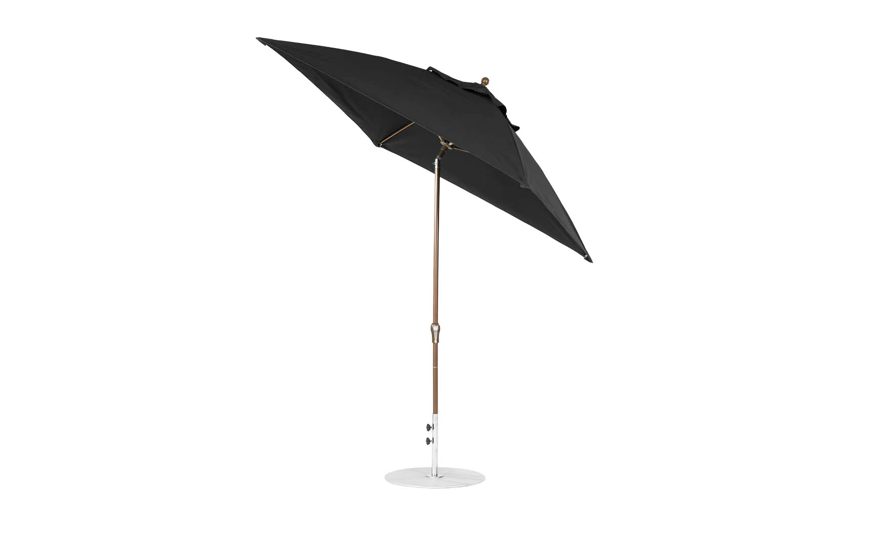 7.5-foot octagonal crank auto tilt essential fiberglass umbrella in white with black ribs and base