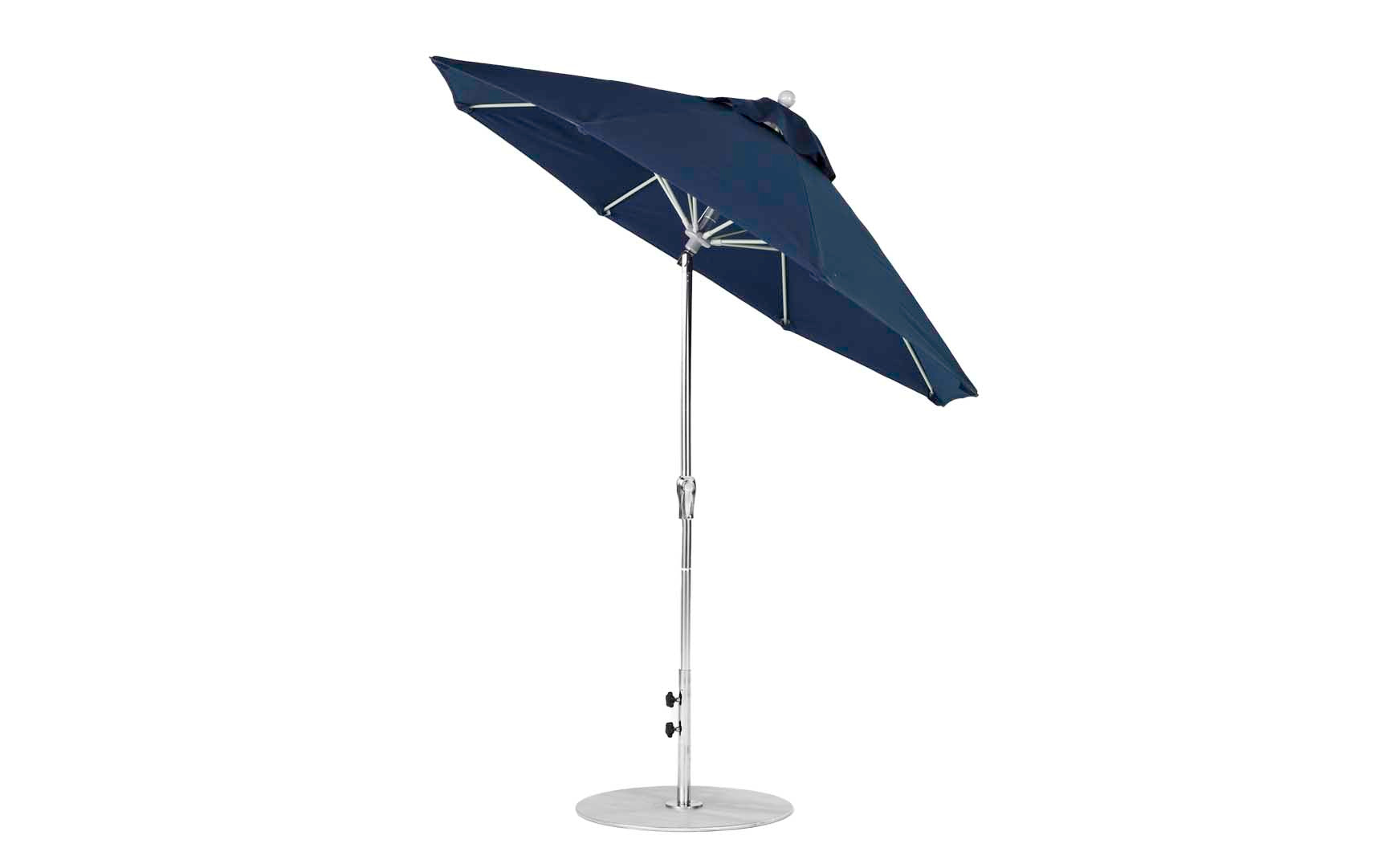 7.5-foot octagonal crank auto tilt essential fiberglass umbrella in white with black ribs and base