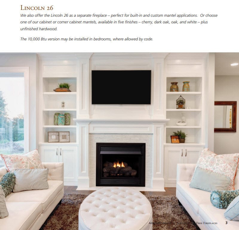 Empire 26" Lincoln Deluxe Vent-Free Gas Fireplace with Contour Burner and Mantel Combination