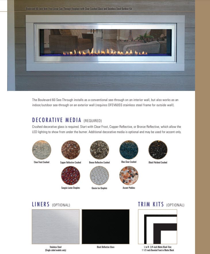 Empire 60" Boulevard Double-Sided Vent-Free Linear Gas Fireplace with Barrier and Remote Control