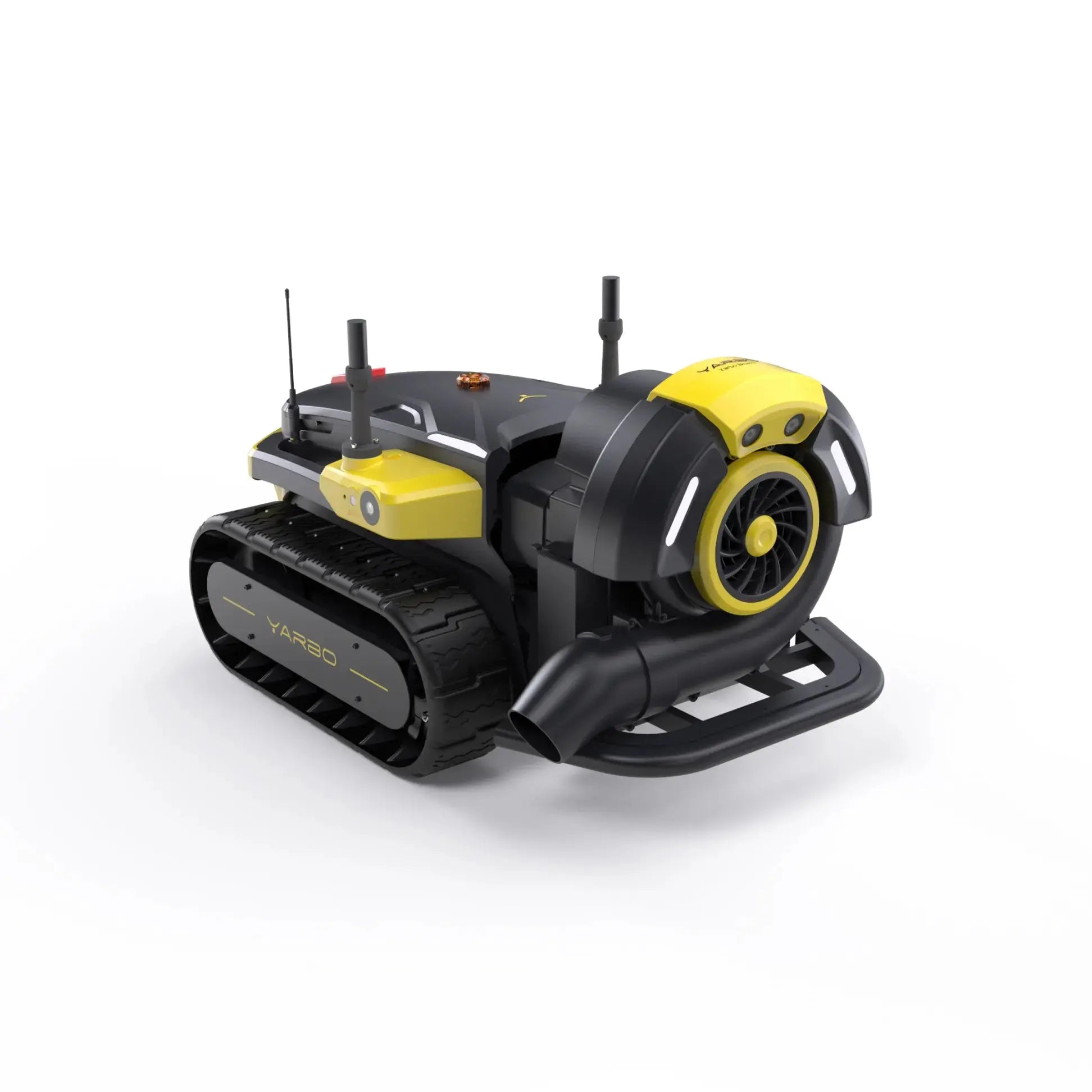 Robotic device with yellow and black color scheme on a white background