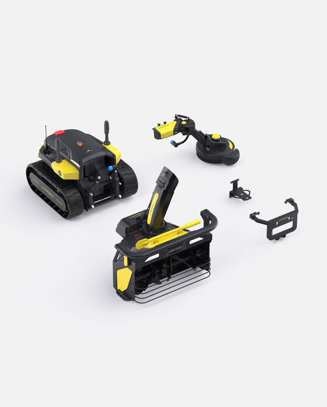 Yarbo Y Series Snow Blower and Trimmer Package modular autonomous yard robot on snowy driveway