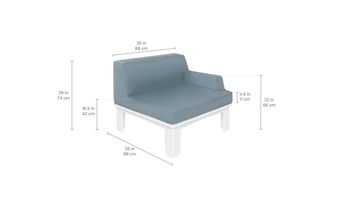 Mainstay sectional left armchair in beige fabric with wooden legs and curved backrest.