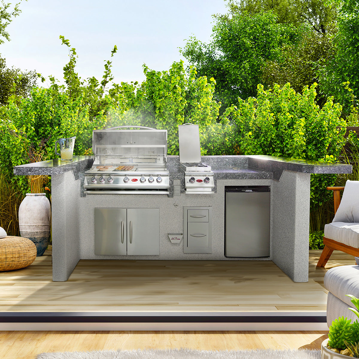 Cal Flame La Jolla Q Platinum Series BBQ Island with P4 Grill Bundle | Model: PV-7000 | AQVINA World - Aqvina LLC