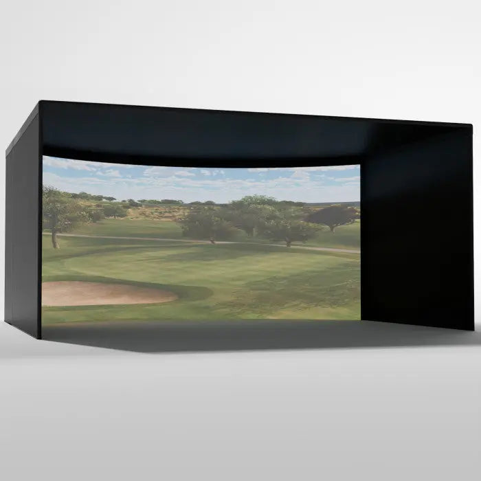 Carl's Place CURVED Golf Simulator Enclosure Kit with High-Contrast Gray Golf Impact 10'H × 17'W × 15'D | Model: cge-gp-10x17x15