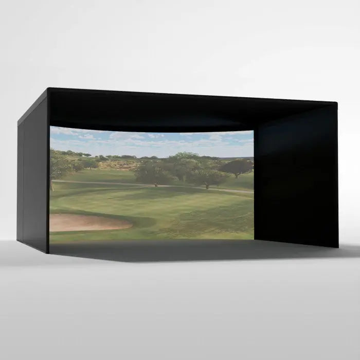 Carl's Place Curved Golf Simulator Enclosure Kit with Premium Golf Impact 9.5'H × 14.5'W × 15'D | Model: cge-9-5x14-5x15 Carl's Place