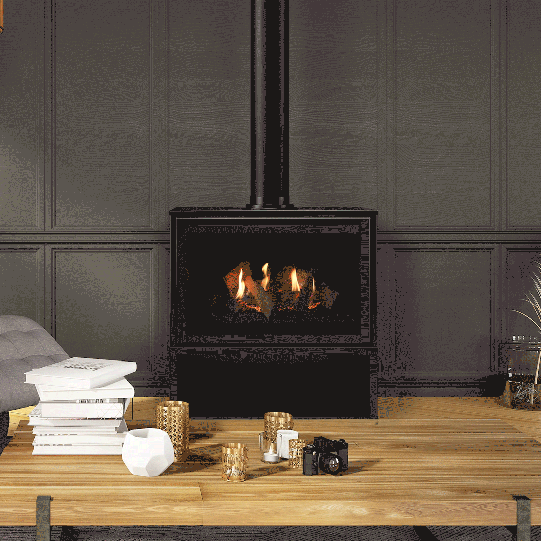 Majestic Ruby freestanding 30" direct vent gas fireplace with touchscreen remote control panel