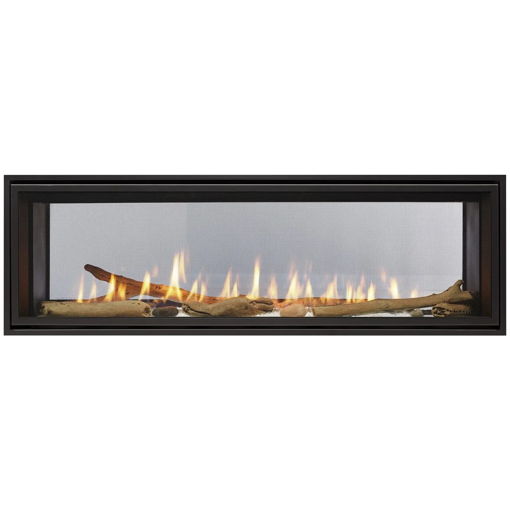 Majestic Echelon II 48" see-through direct vent gas fireplace with IntelliFire touchscreen remote control.