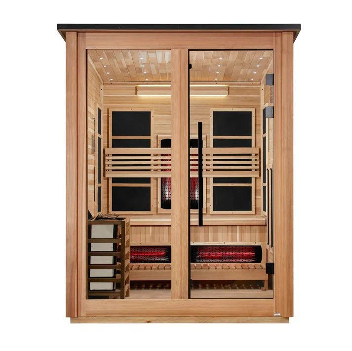 Golden Designs "Loviisa" 3-Person Outdoor PureTech™ Full Spectrum Hybrid Sauna — Pacific Cedar, Flat Roof (2026 Model) | GDI-8523-02