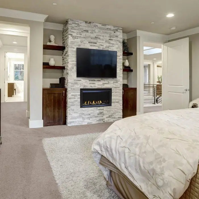 Majestic Jade 42-inch direct vent gas fireplace with sleek glass front and modern design elements.