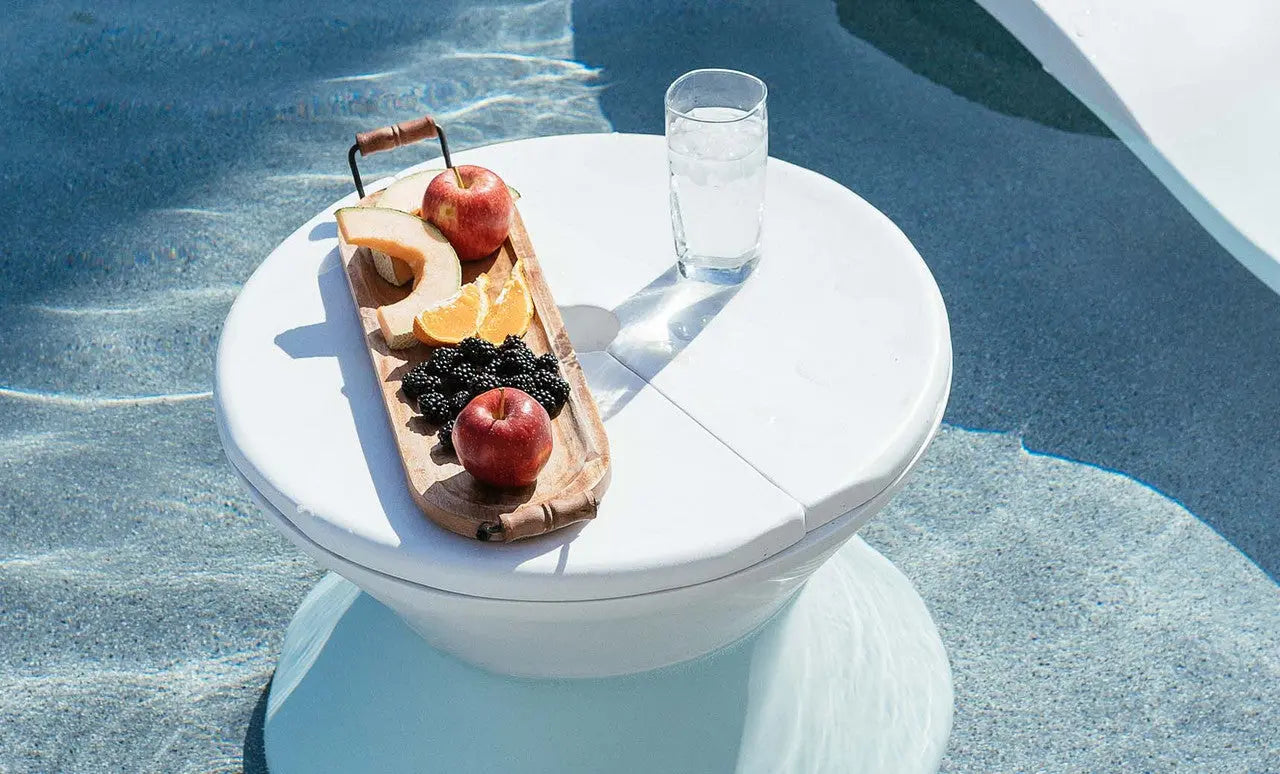Signature Side Table with a lid featuring an umbrella hole and sleek design.