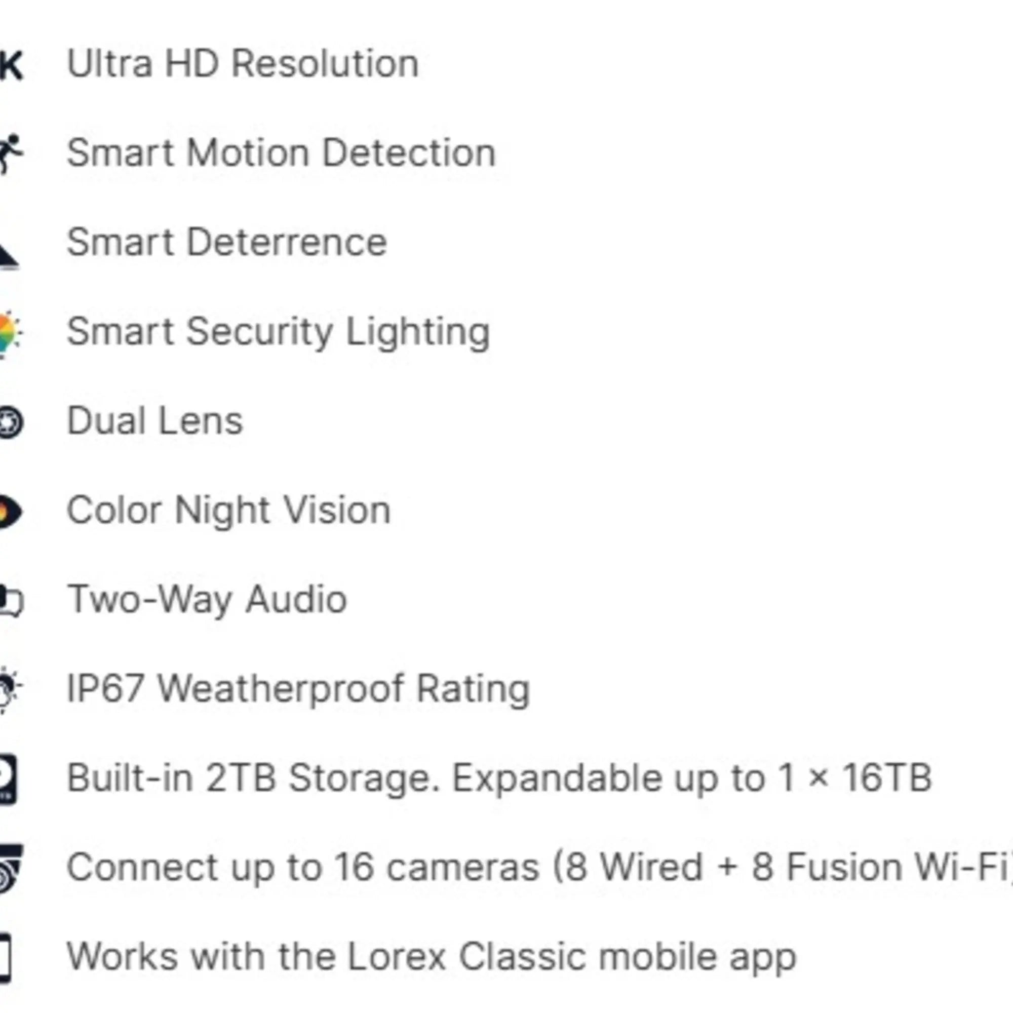 Lorex - Fusion Series 4K+ 16 Channel (8 Wired + 8 Fusion Wi-Fi) 2TB Wired System with H20 Wired 4K IP Dual Lens Cameras - N4K2-84WBDL-2 | AQVINA - Aqvina LLC