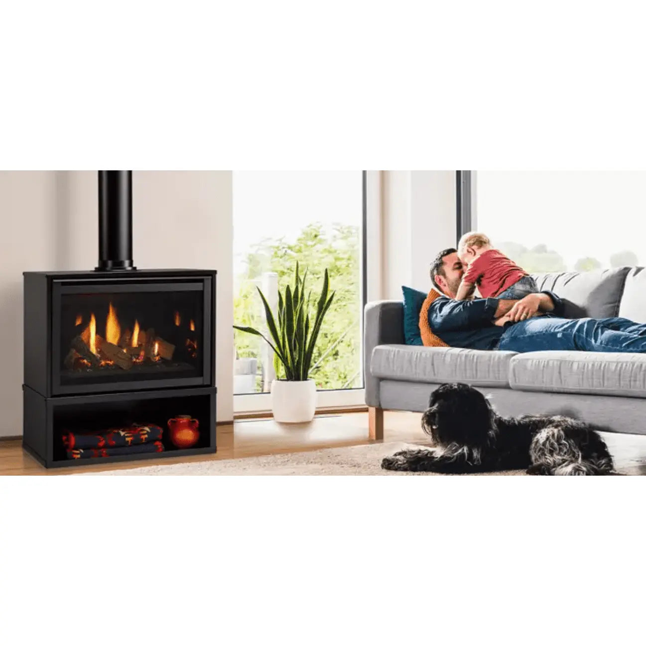 Majestic Ruby freestanding 30" direct vent gas fireplace with touchscreen remote control panel