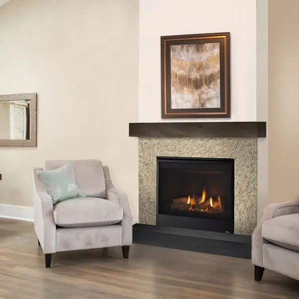 Majestic Quartz Platinum 36-inch direct vent gas fireplace with sleek quartz face and modern design elements.