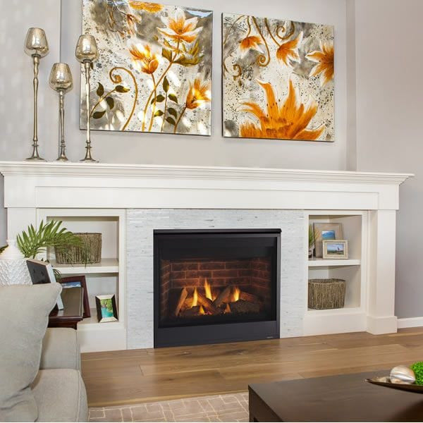 Majestic Quartz Platinum 36-inch direct vent gas fireplace with sleek quartz face and modern design elements.